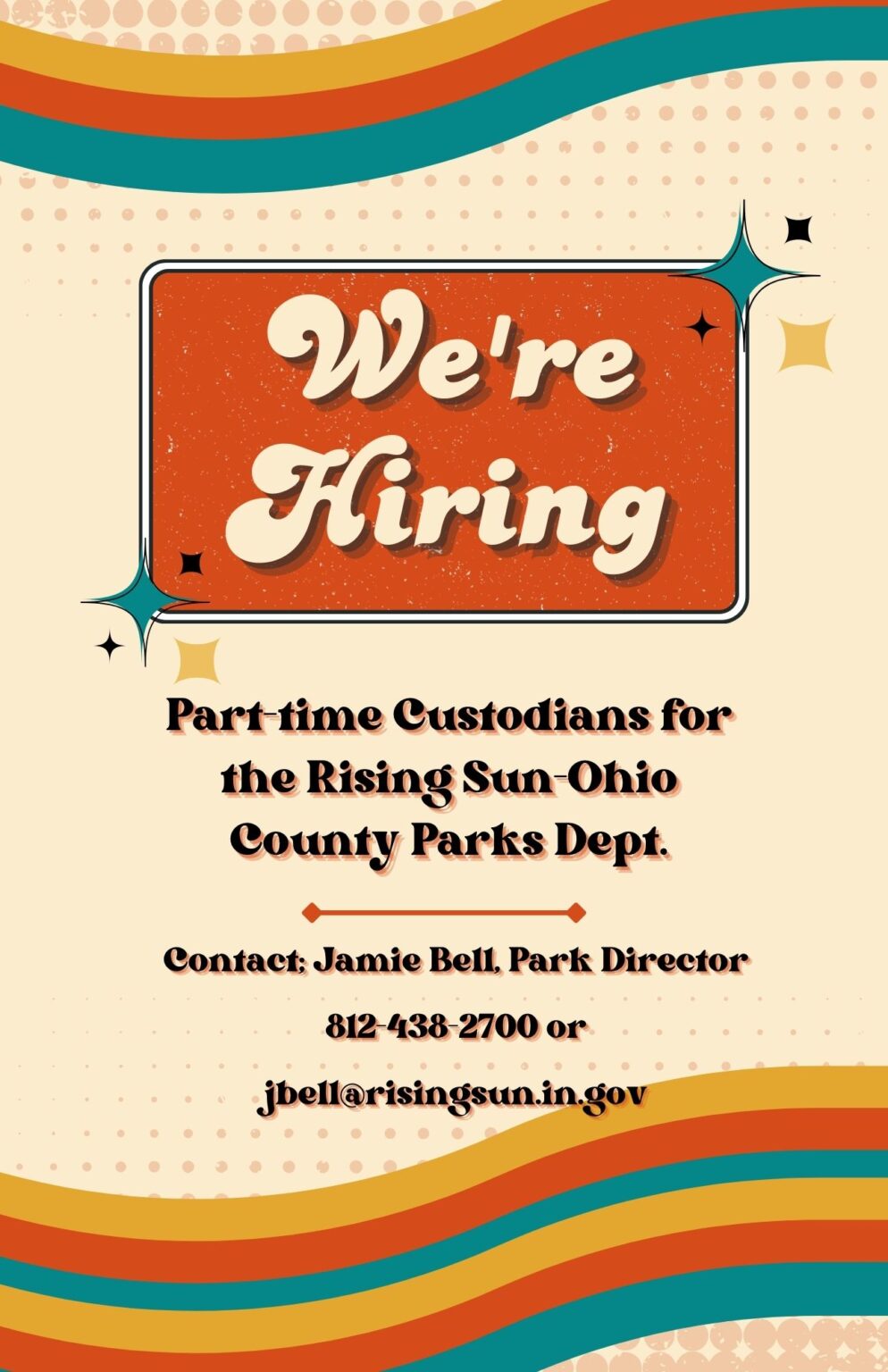 Park Department Hiring for Janitorial City of Rising Sun, Indiana